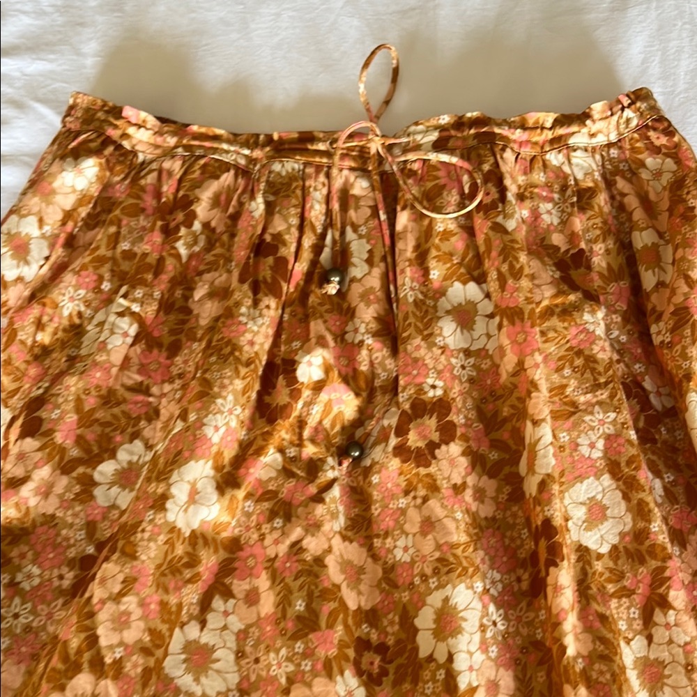 Spell Orange Cream Smocked Tie Front Skirt